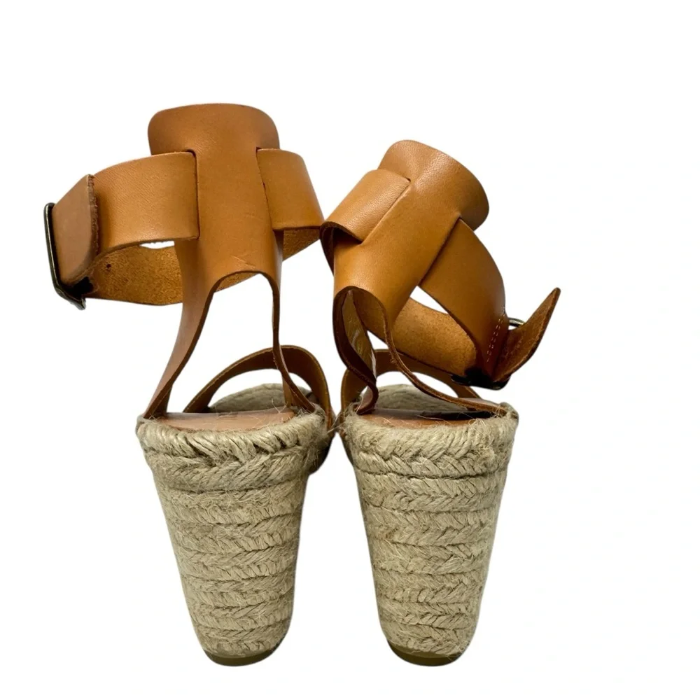 J. CREW Corsica Tumbled Leather Espadrille Wedges Dusty Cypress SZ 8 EUC